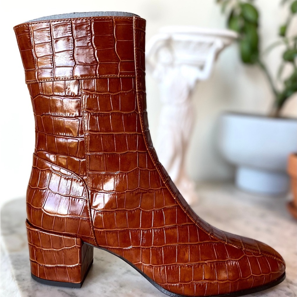 Emerson Fry Brown Croc-Embossed Ankle Boots
